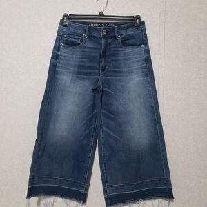 American Eagle Outfitters Women's Blue Crop Wide-Leg Jeans size:8 regular